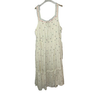 Women's 3X Old Navy Floral Embroidered Square Neck Ivory Tiered Maxi Dress